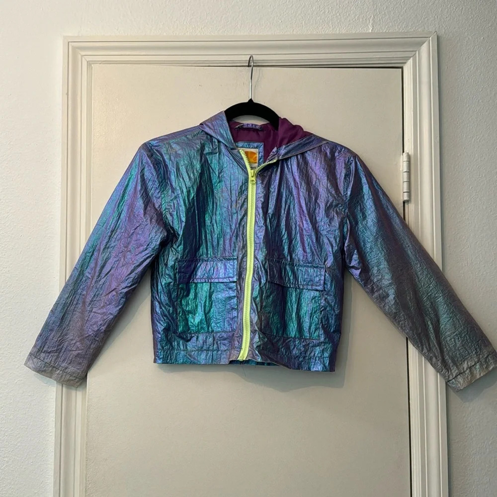 C&C California Multicolor Metallic Zip Up Hooded Girl's Jacket Size 8